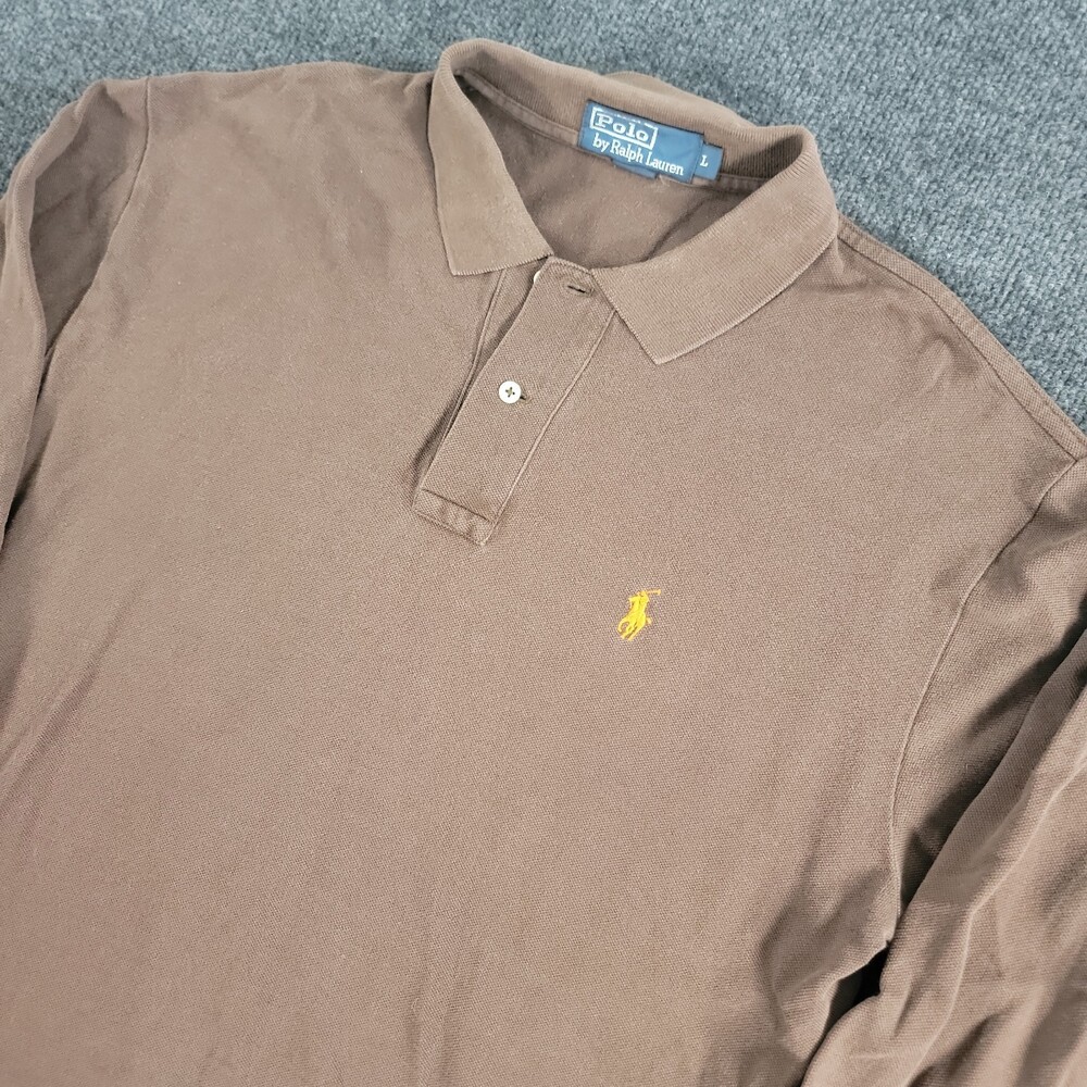 Mens Polo Ralph Lauren Shirt  Large Brown  Long Sleeve Button Up